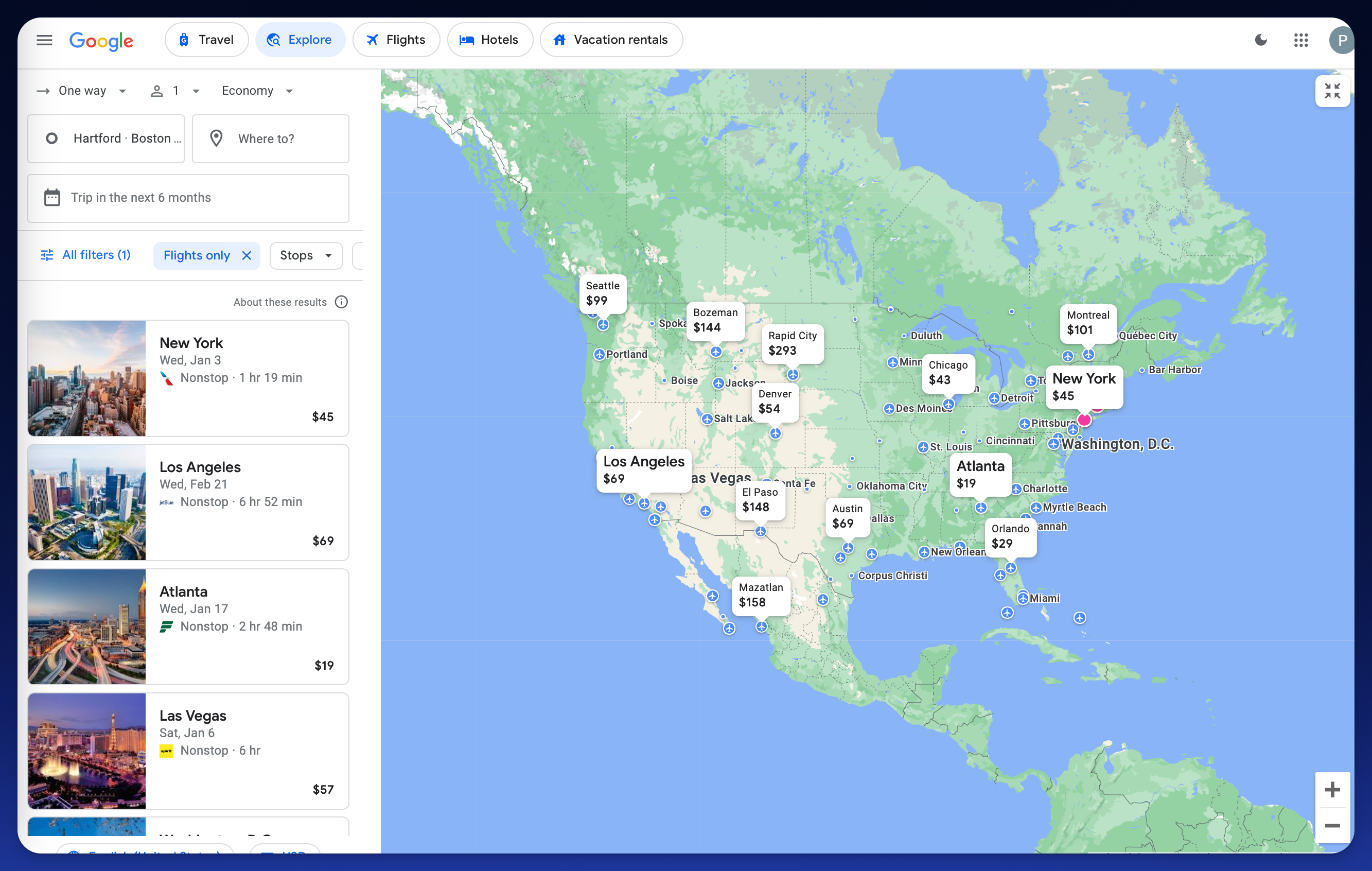 open ended google flights map